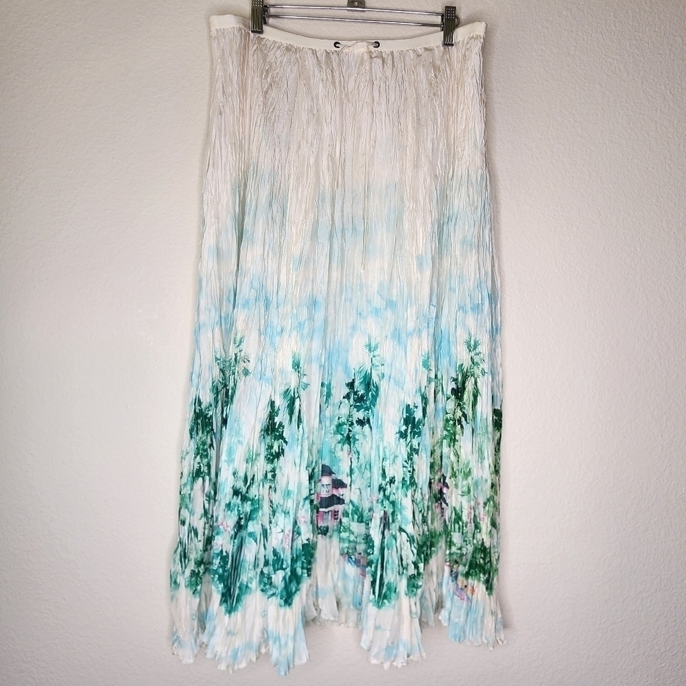Vintage Tommy Bahama Island Palm Silk Pleated Travel Maxi Skirt L - Picture 1 of 7
